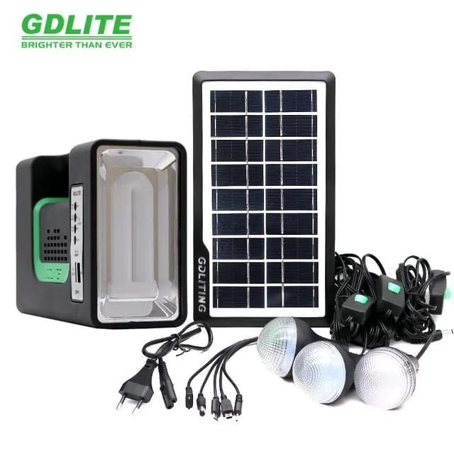 Kit Panel Solar Camping 3 Bombillas Usb Radio Mp3 Linterna  y Bluetooth