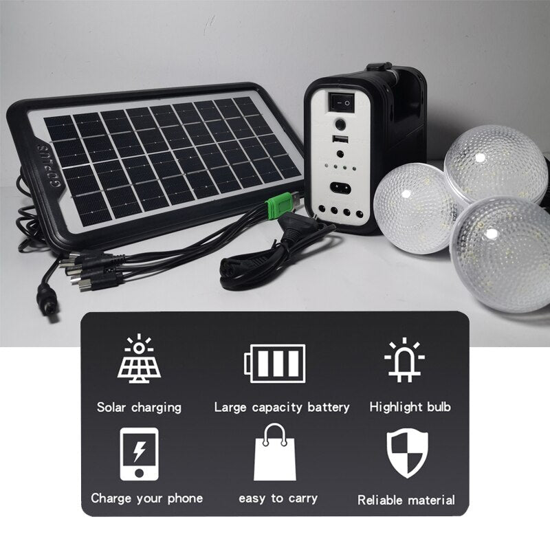 Kit Panel Solar + 3 Bombillos de 6W