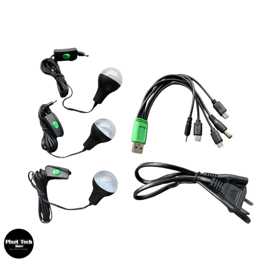 Kit Panel Solar Camping 3 Bombillas Usb Radio Mp3 Linterna  y Bluetooth